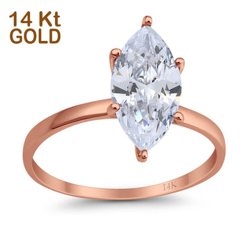 14K Rose Gold Solitaire Marquise Bridal Wedding Engagement Ring Simulated CZ Size-7